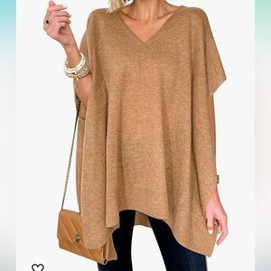 Goranbon Women's Oversized Sweater V Neck Loose Fit Casual Knit Pullover Poncho